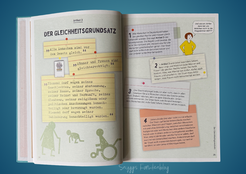 Gleichheitsgrundsatz- Grundgesetze Kindern einfach erklärt. 
Buch: Kennst du deine Rechte?