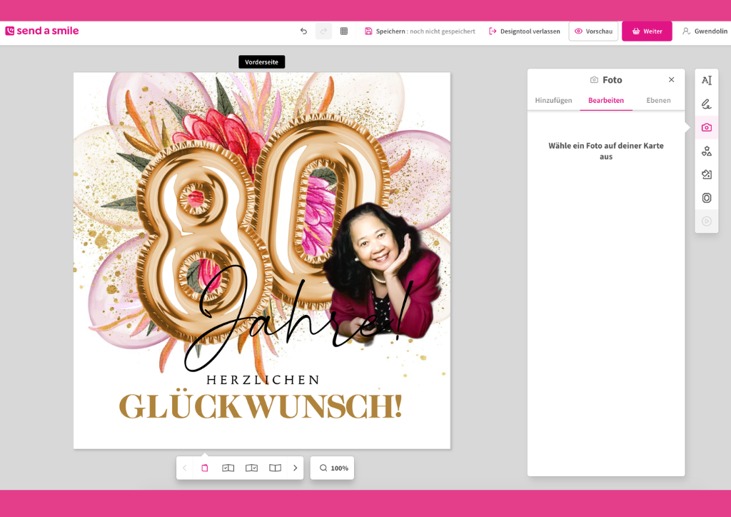 Geburtstagskarte individuell gestalten bei Send a Smile