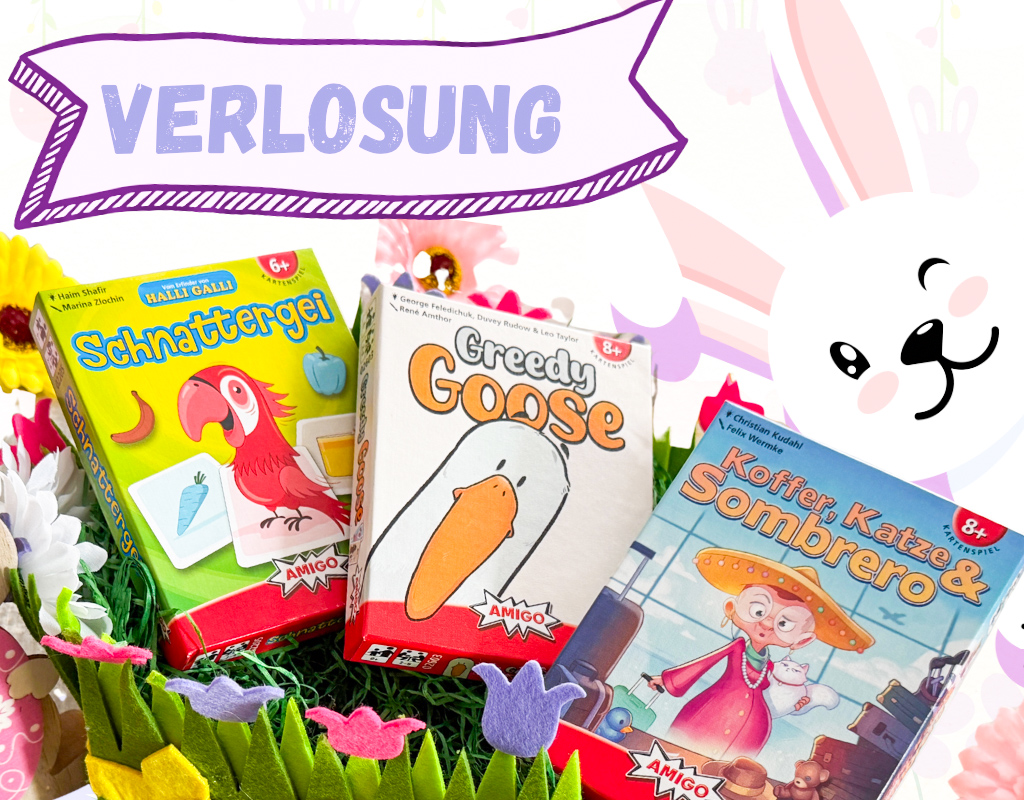 Verlosung Spielepaket von AMIGO mit drei Spielen: Schnattergei, Greedy Goose, Koffer, Katze & Sombrero