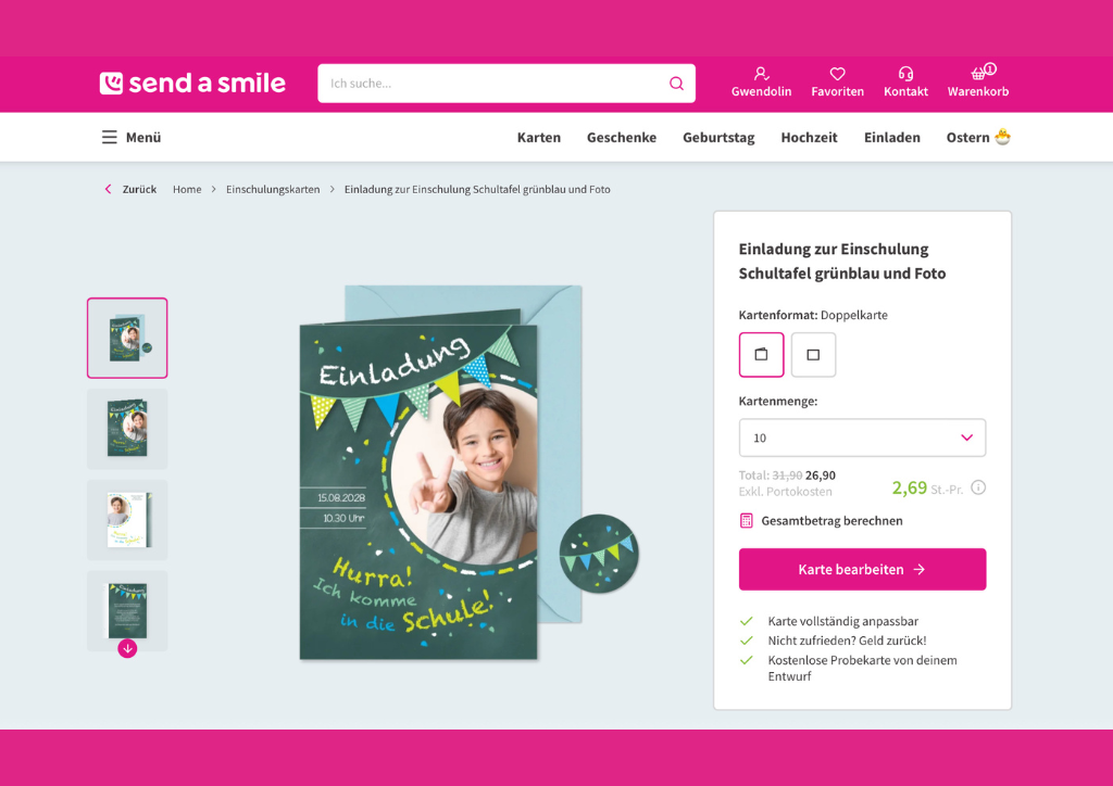 Einladungskarte zur Einschulung. Send a Smile