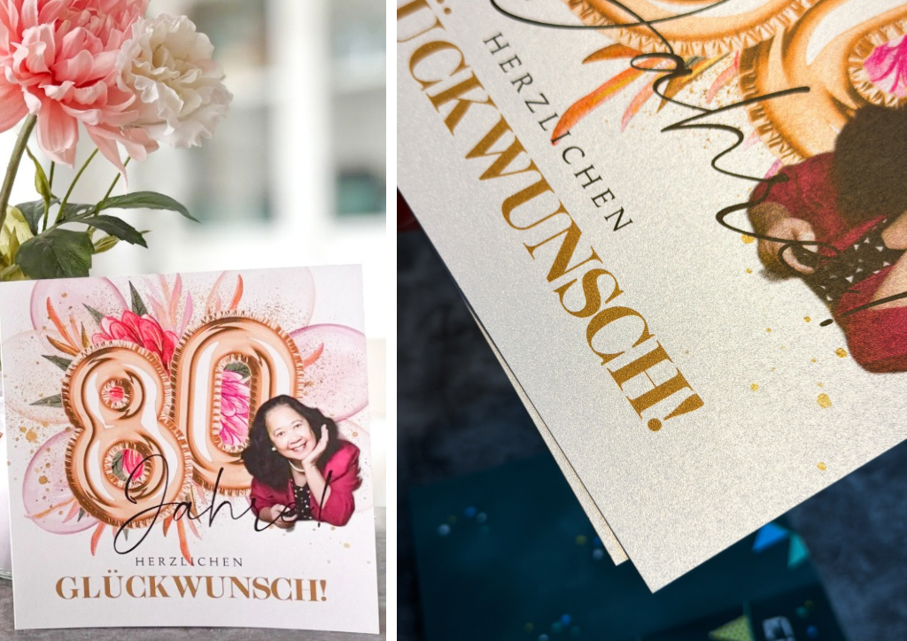 Feiner Perlmutt-Glanz auf der Geburtstagskarte