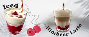 Iced Himbeer Latte Erfrischendes Sommergetränk bei Hitze. Trend Getränke
