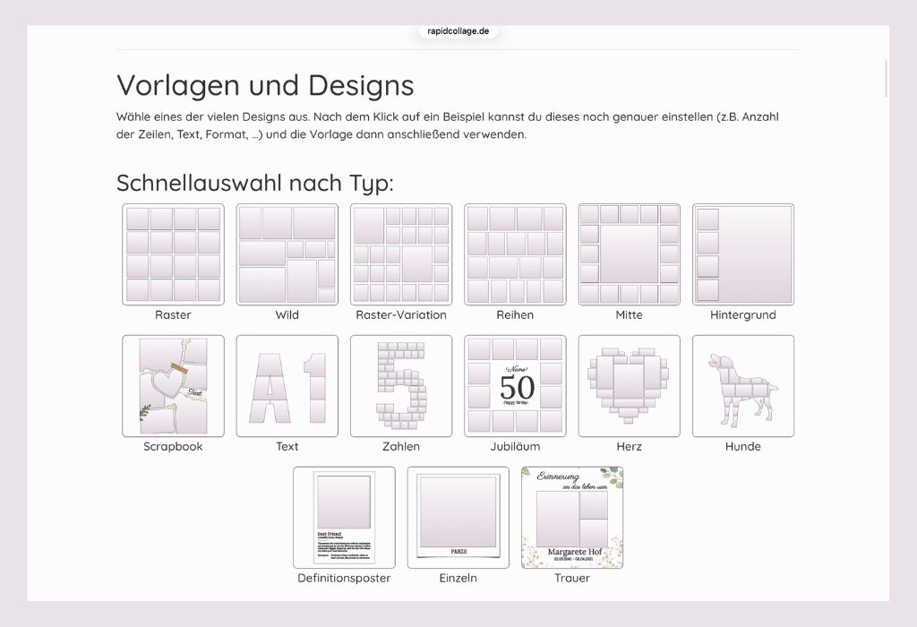 Vorlagen und Designs für Fotocollagen bei rapidcollage