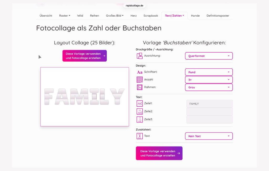 Fotocollage als Wort FAMILY - unsere Familien-Fotocollage von rapidcollage