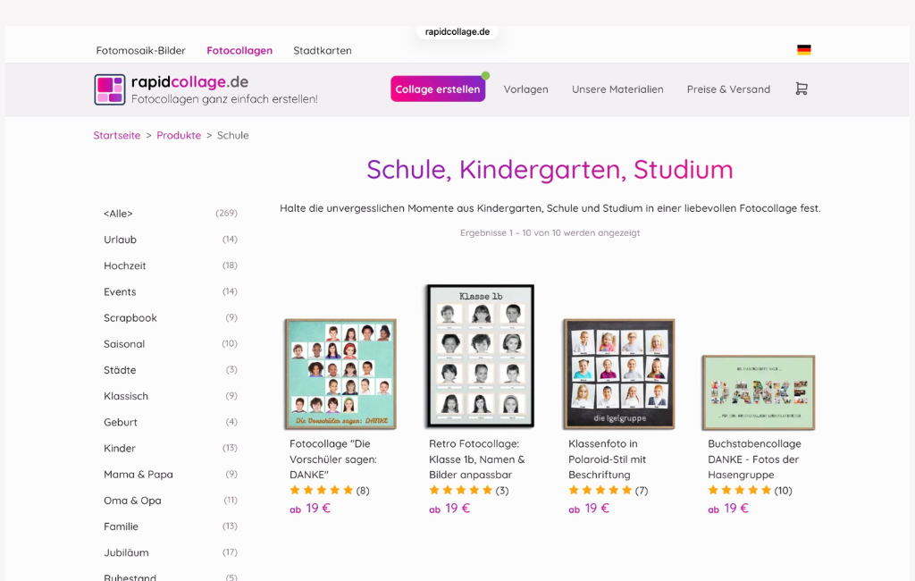 Fotocollage für Schule und Kindergarten als Abschiedsgeschenk oder als persönliche Erinnerung