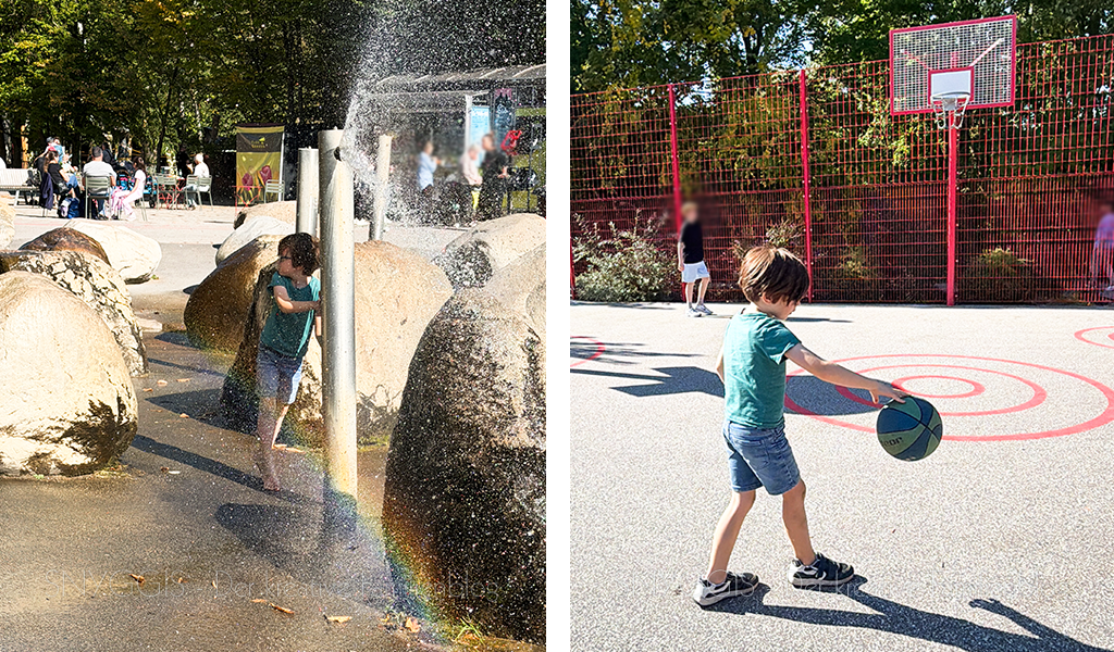Wasserspielplatz und Basketball